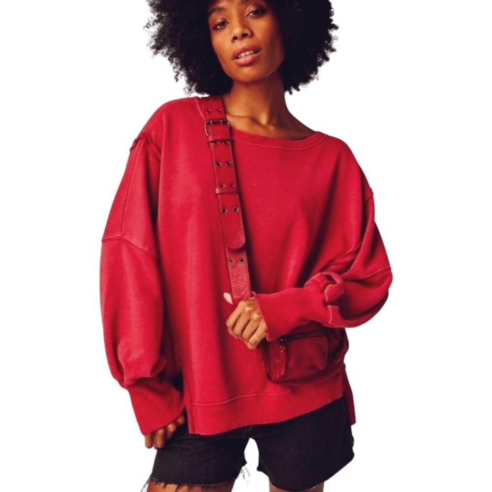 New! FP We The Free Camden Sweatshirt in Dark Red NWT